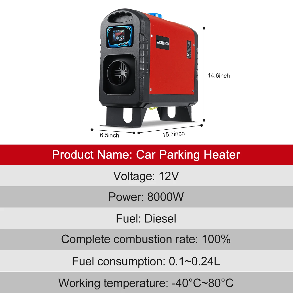 $130.34 Car Heater All In One 8KW 12V Air Diesel Parking Heater Single Hole Car Heater For RV Trucks Motor-Homes Boats Bus LCD Switch
