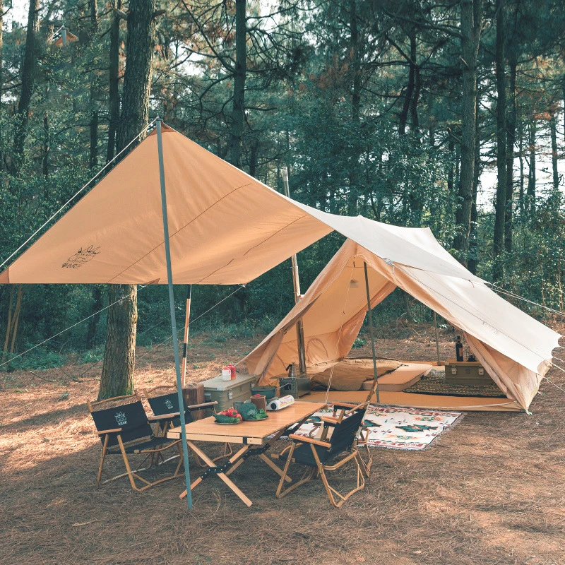 Kaufen Retro Haus-förmigen Außen Storm-proof Glamping Luxus Verdickt Baumwolle Nylon Tuch Große Camping Dach Zelt Traufe Haus
