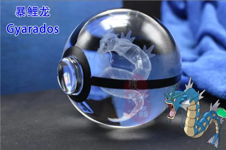 Gyarados 8 см драконовый 3D Хрустальный шар Pokemon Go светильник стеклянный шар гравировка круглый с черной линией светодиодный шар красочная база детский подарок - Цвет: Gyarados