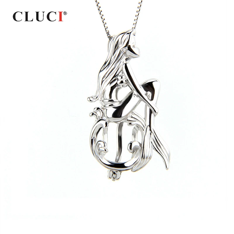 CLUCI, 925 пробы, серебряная Поющая форма русалки, амулеты, Подвеска для женщин, сказка, серебро 925, жемчужная клетка, медальон, ювелирные изделия