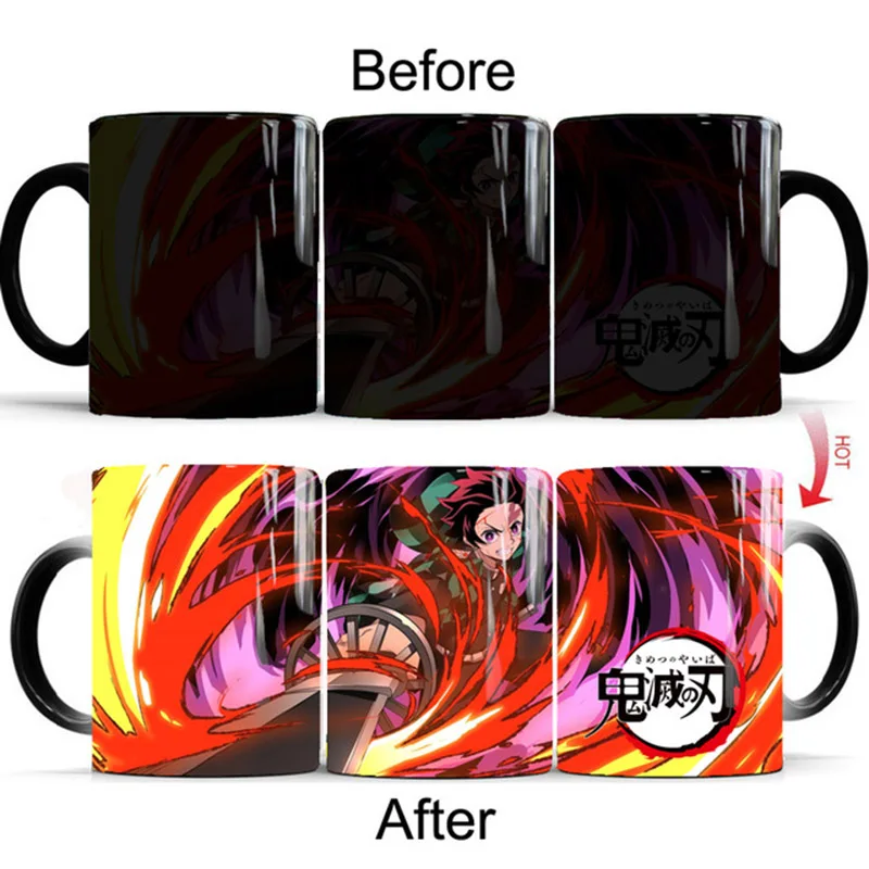 E Style Demon Slayer Термочувствительная кофе меняющая цвет кружка мультфильм аниме кружка Творческий чай молоко керамические чашки - Цвет: E Style