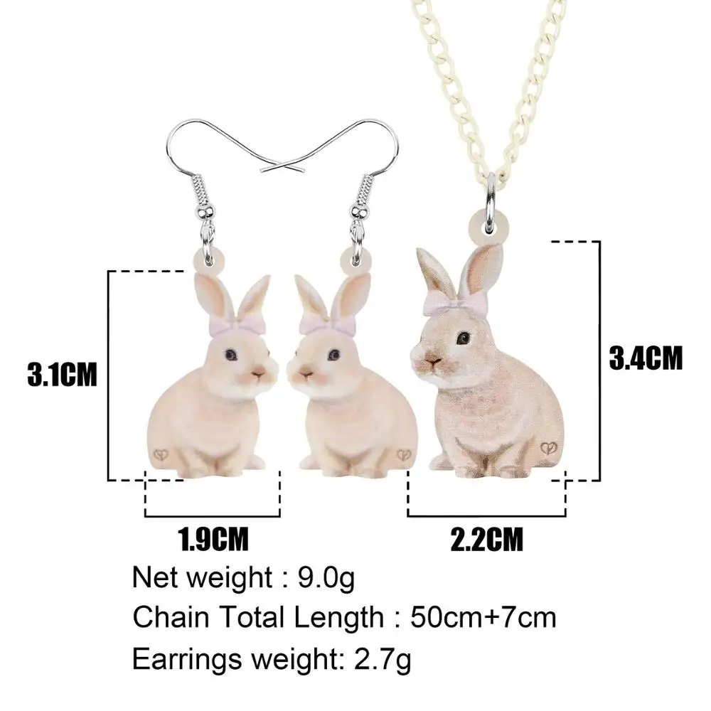 WEVENI Acrylic Brown Easter Hare Rabbit Bunny Jewelry Sets Cute Animal Earrings Necklace For Women Girls Funny Gift Accessories | Украшения