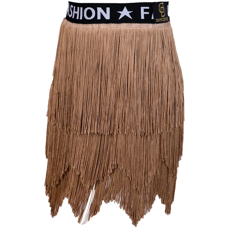 Brown Skirt Новинка; одежда для латиноамериканских танцев; Детский костюм; топ с одним плечом; латинский бахрома; юбка; одежда для тренировок; Чача Румба; платье для латинских танцев; BL2488 - Цвет: Brown Skirt