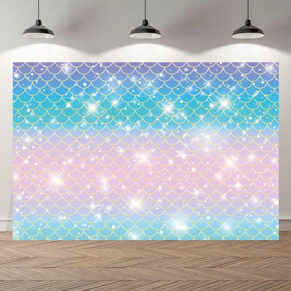 

Little Mermaid Princess Backdrops Rainbow Fish Scales Bubbles Baby Shower Photography Backgrounds Girl Newborn Photocall