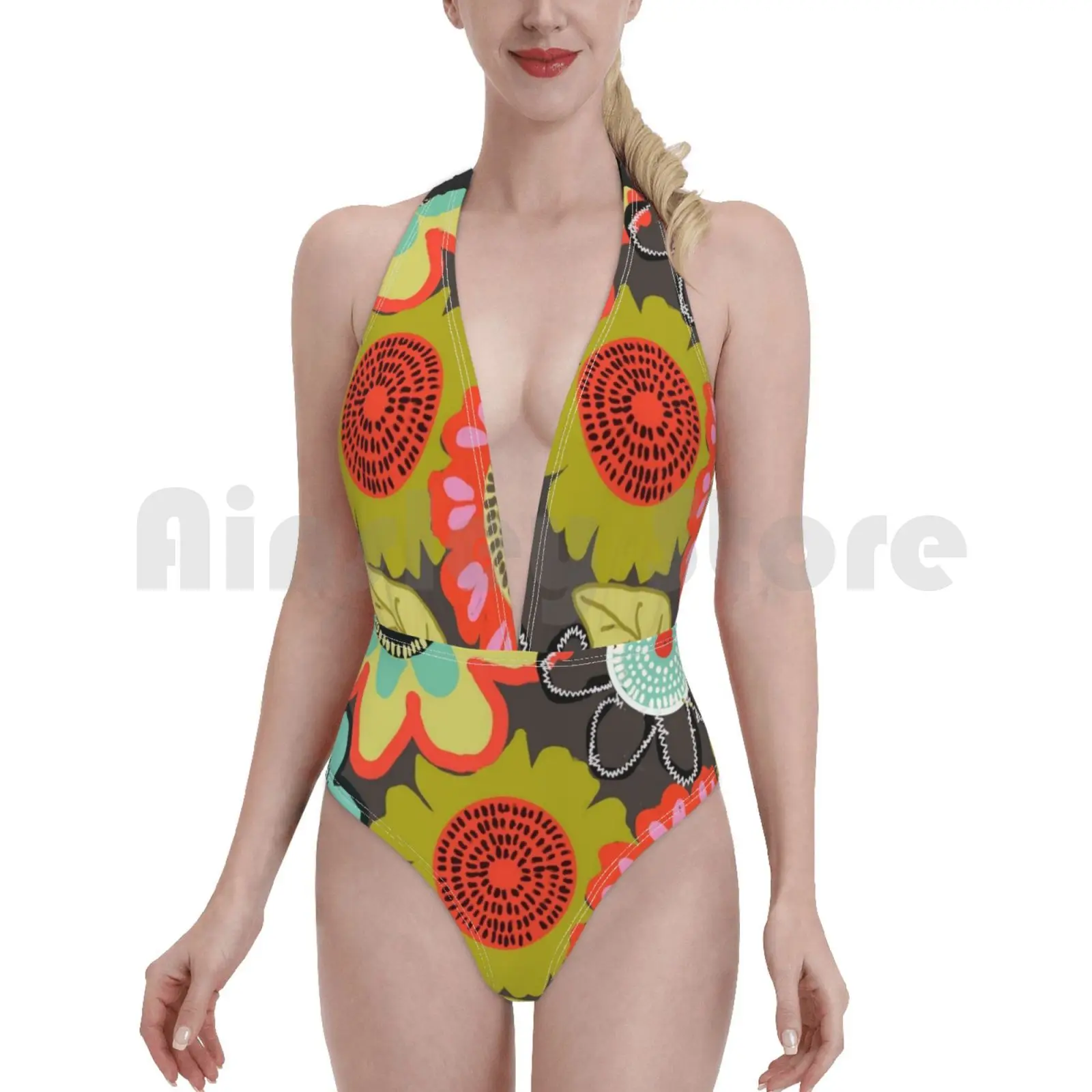 

Женский слитный купальник с цветочным принтом