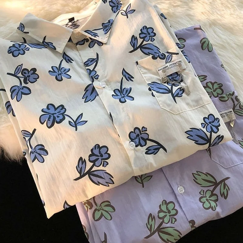 Рубашка женская с цветочным принтом свободная повседневная Элегантная блузка