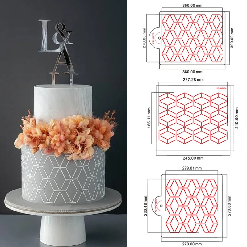 

Geometric Rhombus Pattern Cake Stencil Plastic Lace Cake Boder Stencils Template DIY Drawing Mold Cake Decorating Tool Bakeware