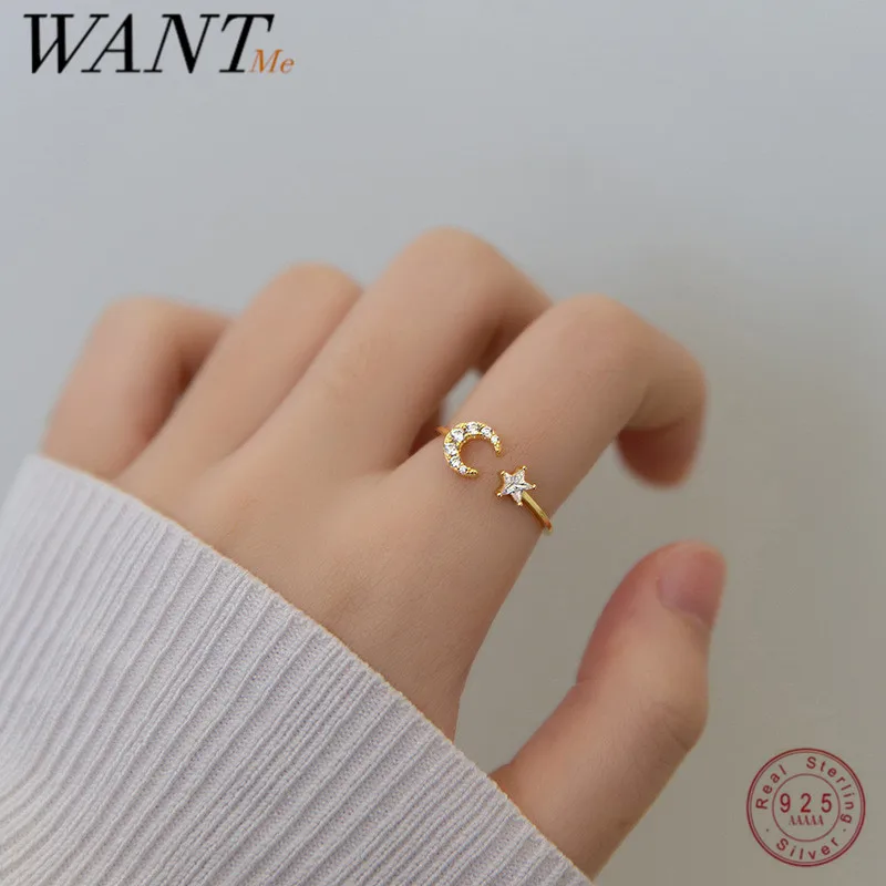 

Женское кольцо WANTME из серебра 925 пробы, со звездой, Луной и кристаллом из циркония