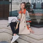 Длинное пальто для женщин, модная женская куртка с воротником на пуговицах, корейский тренчкот на шнуровке, женское осеннее пальто оверсайз