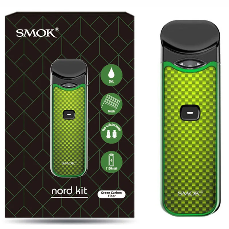 green carbon Smok Nord Pod vape комплект с аккумулятором 1100 мАч 3 мл картридж сетка спиральная электронная сигарета Vape pod Kit vs SMOK novo - Цвет: green carbon