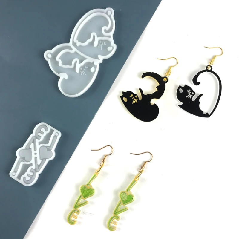 

Valentine's Day LOVE/heart-shaped Cat Jewelry Earrings Resin Molds DIY Keychain Epoxy Resin Molds Silicon Molds for Resin Art