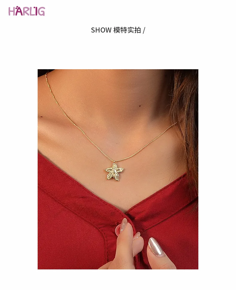 

Harlig sterling silver S925 gold color pendant necklace for women allergy free fashion jewelry trendy style
