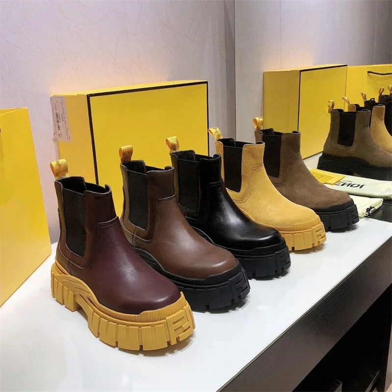 

Elastic overshoes Platform boots Frosted shoes Women Ankle Boots Fashion Genuine Leather Chelsea zipper Winter Boots For Women