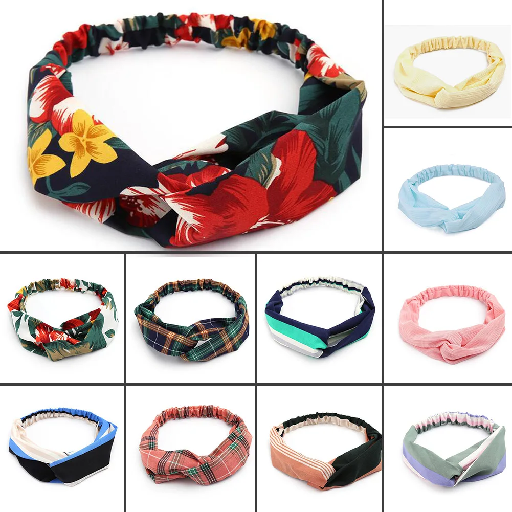 2020 Модные женские повязки на голову с цветочным принтом и перехлёстом клетчатые