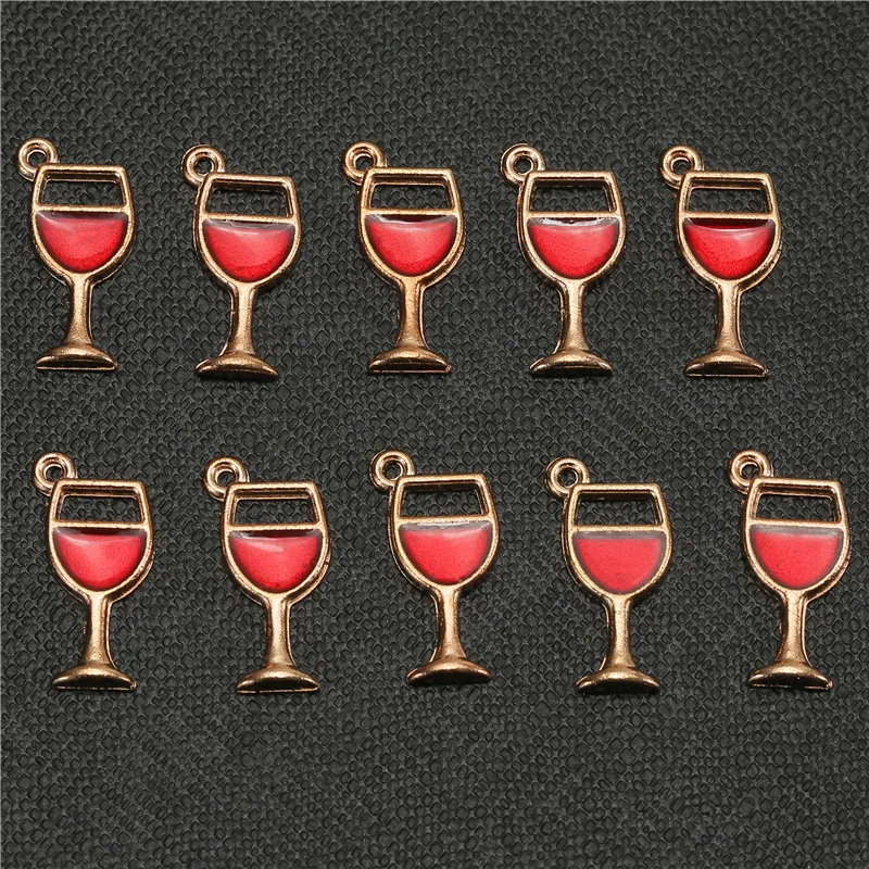 

10pcs/lot Fashion Red Wine Glass Charms Pendant For Women DIY Metal Necklace Bracelet Jewelry Making Accessories