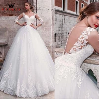a line half sleeve wedding dresses tulle lace appliques long formal elegant bridal gown 2022 new design custom made ds117