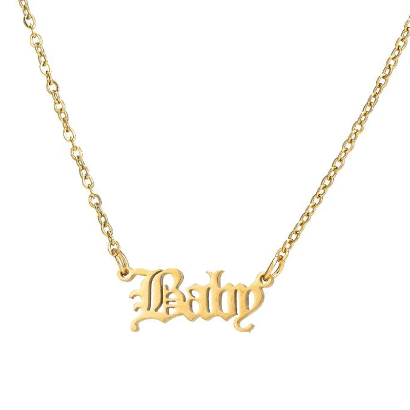 

2021 New Fashion Punk Stainless Steel Baby Letter Necklaces for Women Old English Necklace Babygirl Princess Angel Choker