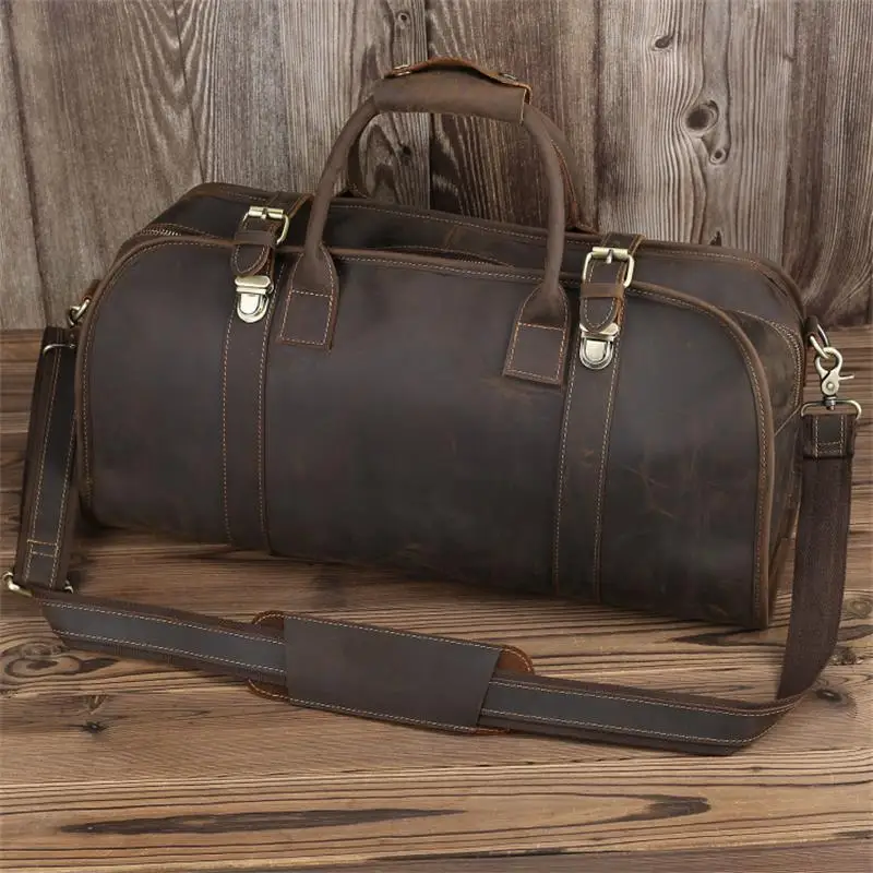 Newsbirds Casual Fashion Genuine Leather Travel Bag Simple Design Men Handbags For Business Trip Cowhide Mens Hand Luggage Bag