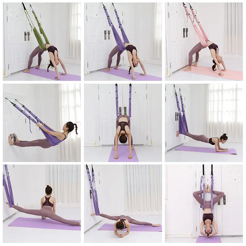 

Yoga Aerial Hammock Women Swing Adjustable Aerial Yoga Strap Hanging Hammock Elastic Stretch Handstand Rope Training Device