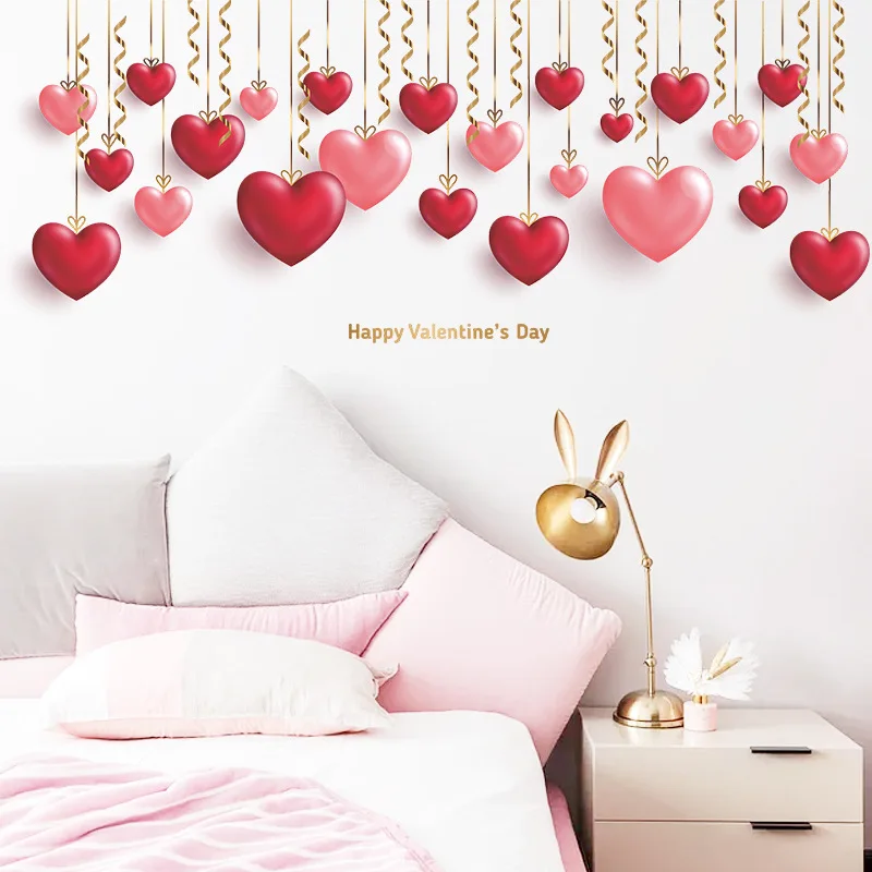 

Red Pink Love Wall Stickers Pendant Home Decor Bedroom Living Room Porch Top Corner Line Self Adhesive Wallpaper