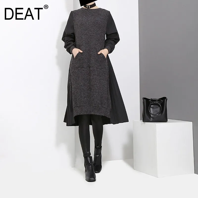 Женское асимметричное платье DEAT черное свободное плиссированное сложного кроя с