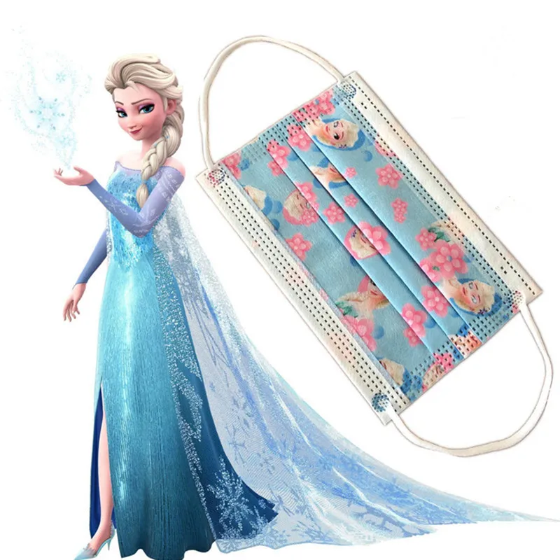 

Disney Frozen elsa 10pcs Children's Mask Disposable Protective Face Woven Filter Breathable Dustproof minnie Patterns Kid figure