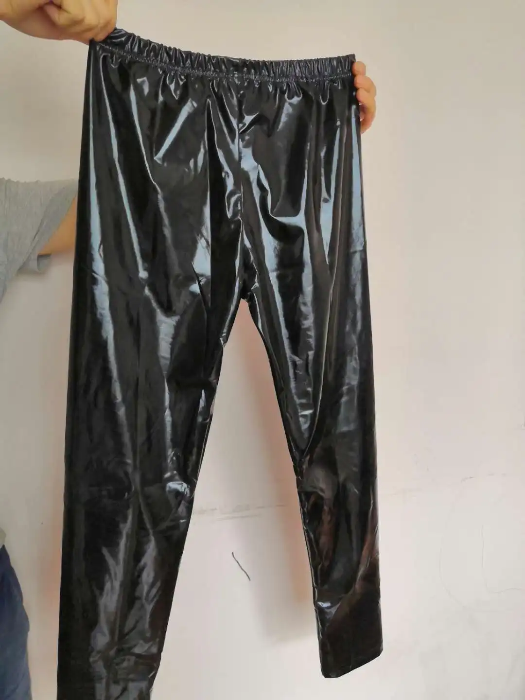 

Men Summer New High Waist PU Leather Thin Pants Black Leggings Men's Shinny Pencil Pants Elastic Trousers Plus Size S M L XL XXL