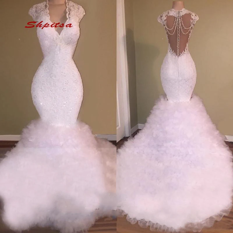 

White Sexy Long Lace Evening Dresses Mermaid Party Plus Size Ladies Women Formal Dresses Evening Gown