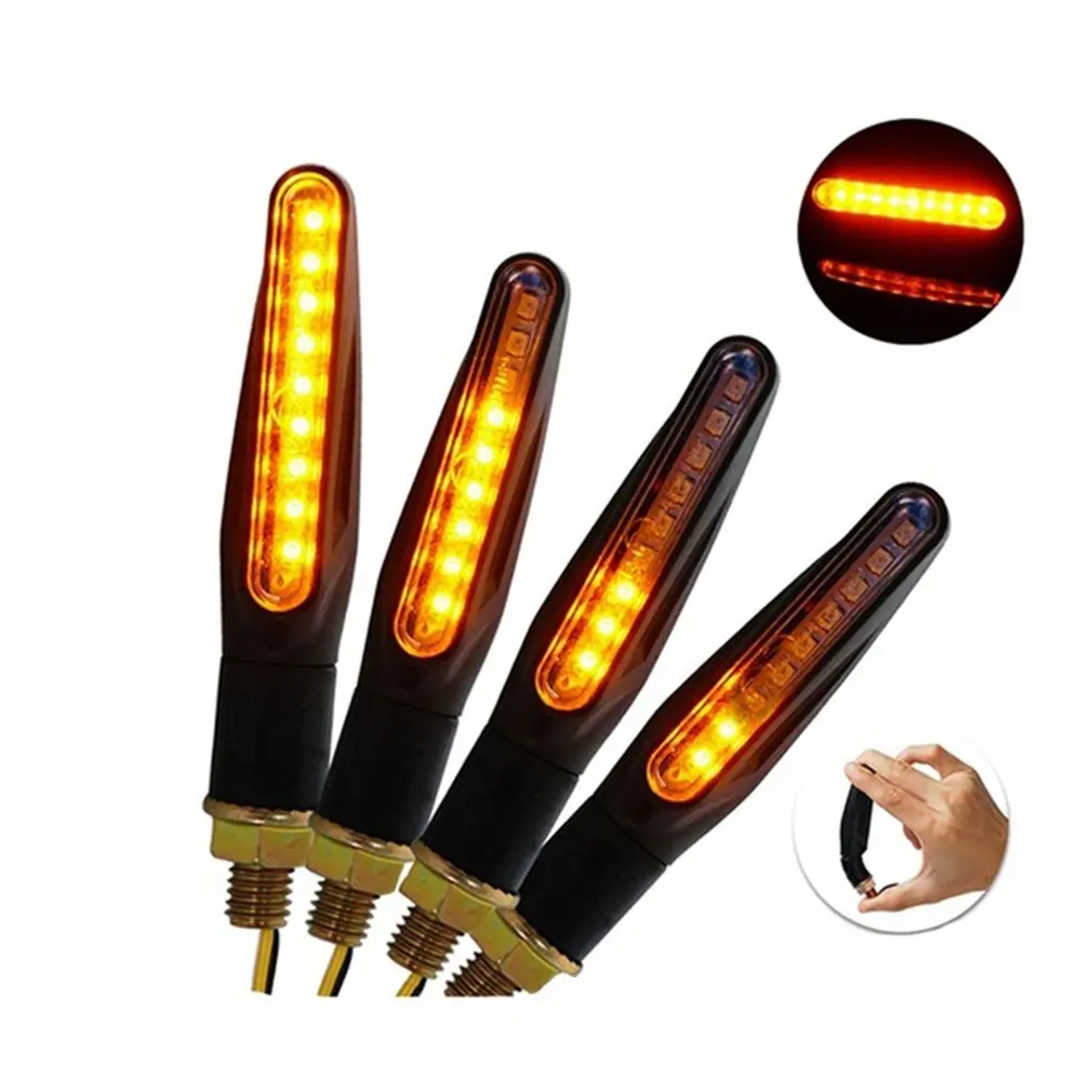 

2021 NEW LED Motorcycle Turn Signals Light 12 SMD Tail Flasher Flowing Water Blinker IP68 Bendable Motorcycle Flashing Lights