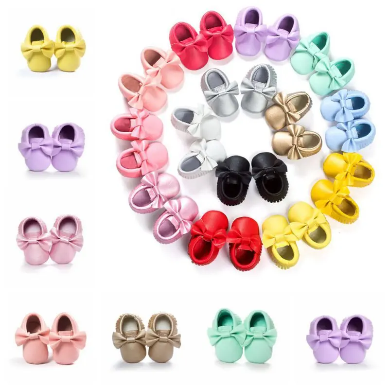 

Handmade Soft Bottom Fashion Tassels Baby Moccasin Newborn Babies Shoes 18-colors PU leather Prewalkers Boots