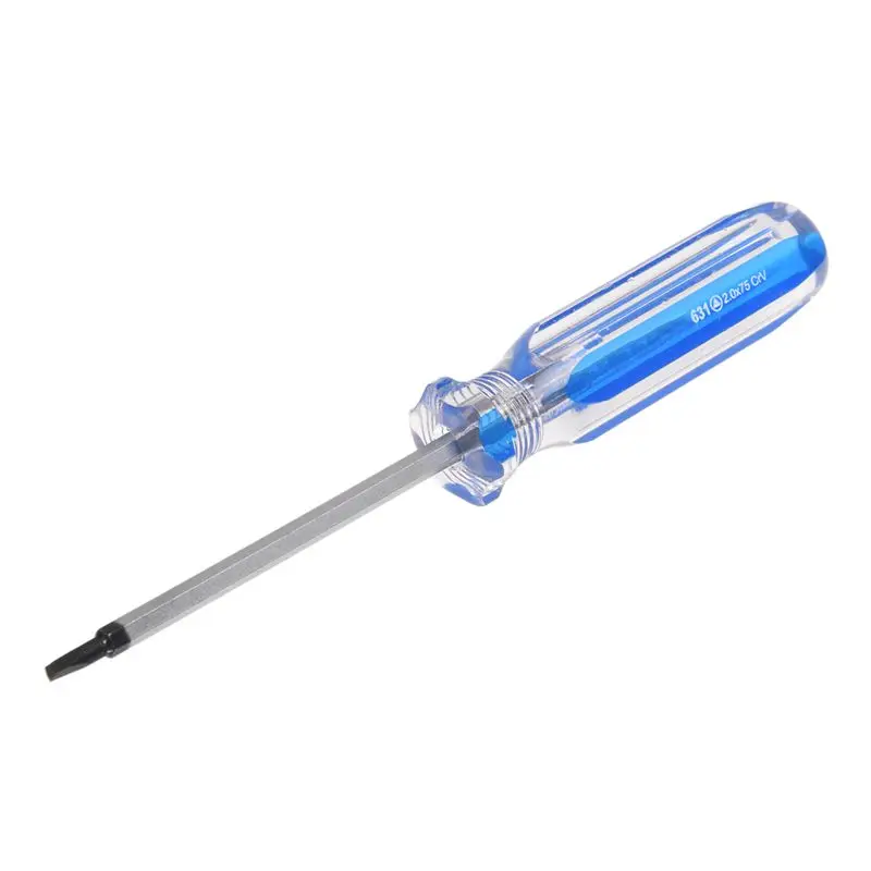 

New Blue Clear Plastic Handle 2mm x 75mm Screwdriver Hand Tool