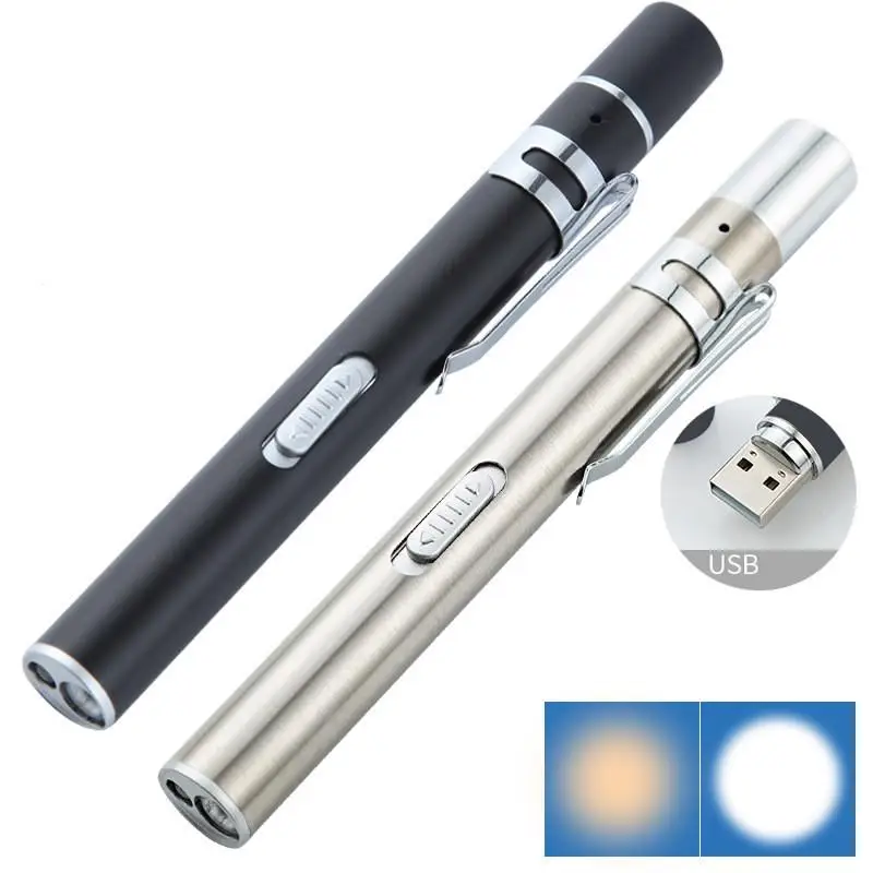 

Portable Dual Light Source LED Stainless Steel Medical Nursing Penlight Flashlight for Medical Students Doctors