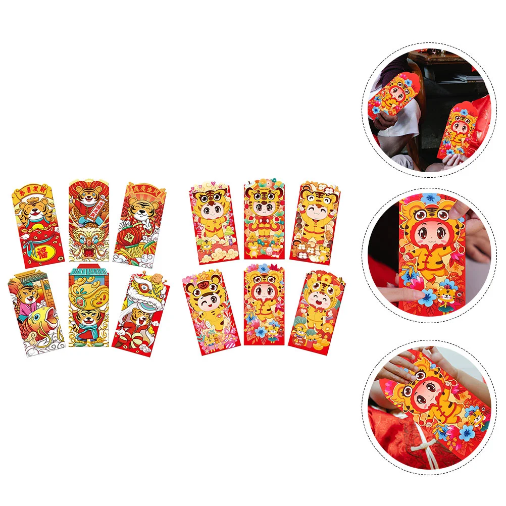 

12Pcs New Year 2022 Red Packet Cartoon Lovely Money Bag Gift Red Envelopes