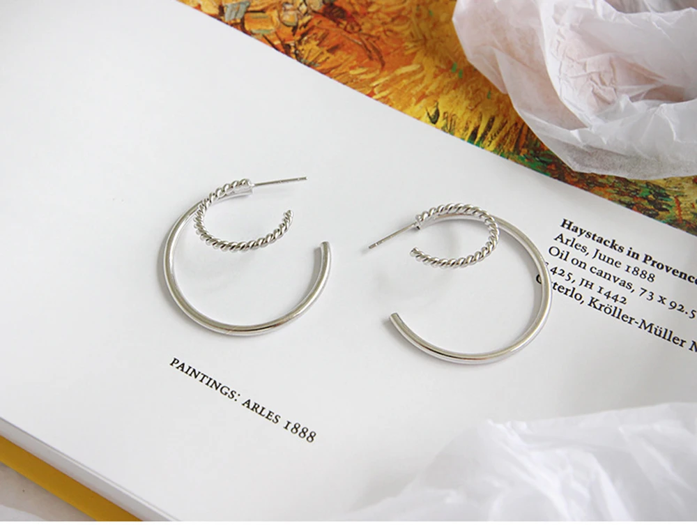 silver 925 пробы, серебряные, уникальный дизайн, ювелирные изделия, двойные открытые серьги-кольца, полукруг, серьги для женщин и девушек - Цвет камня: silver