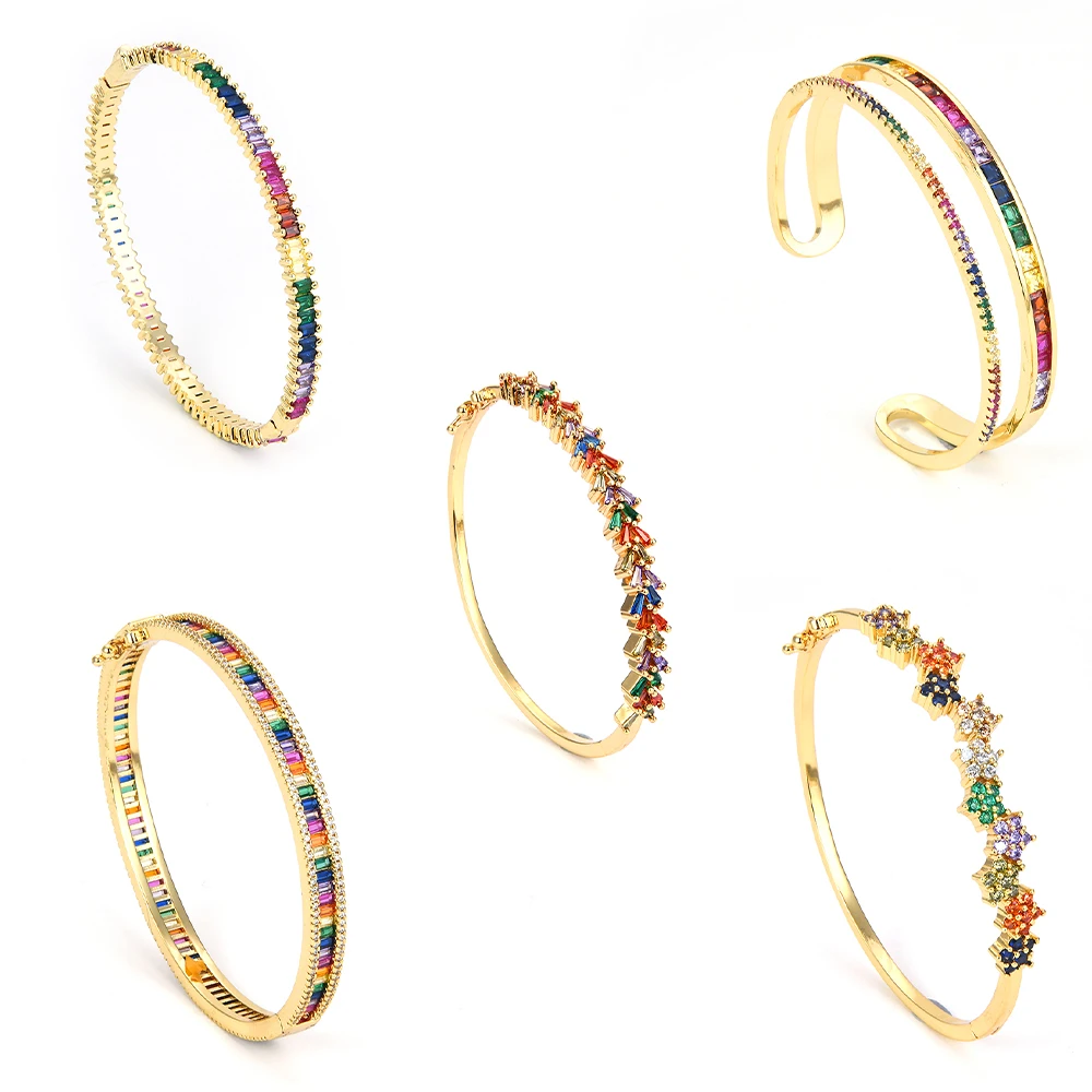 

Luxury Women Bangle Boho Bracelets for Women Colorful Rhinestones Double-layer Stainless Steel Bangle Bracelet Trendy Jewelry