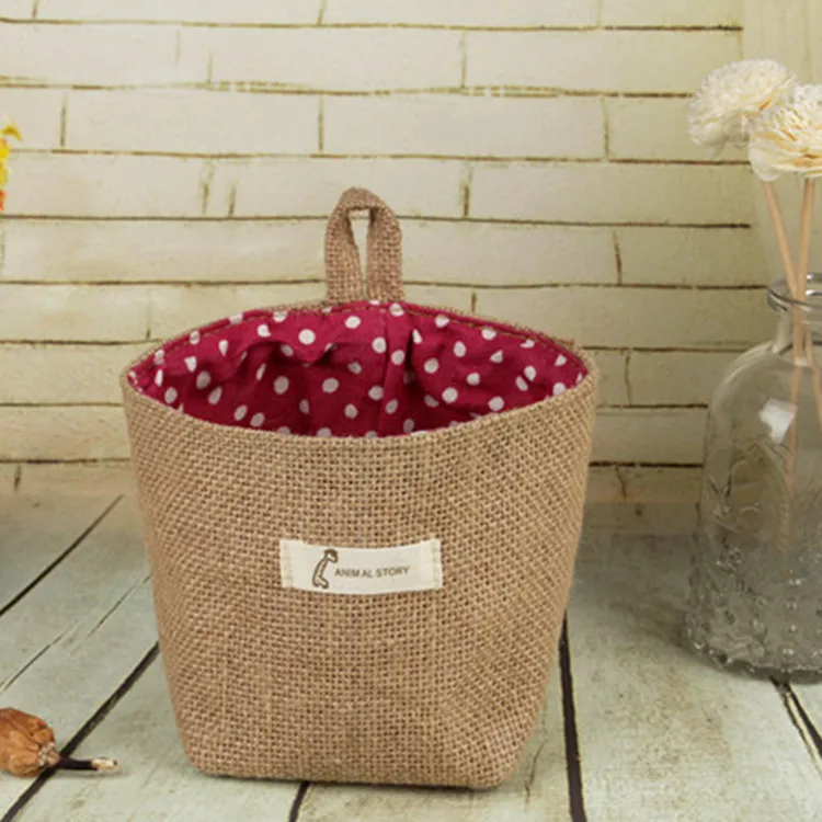Red dot Специальное предложение, новинка, Zakka, в виде цветка, из хлопковой ткани, горшок, маленькие мешки, висячие, маленькая полосатая джутовая корзина для хранения, висячая сумка для хранения - Цвет: Red dot
