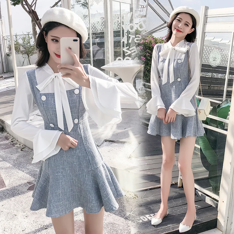 Корейское женское платье с оборками шифоновое в стиле пэчворк расклешенными