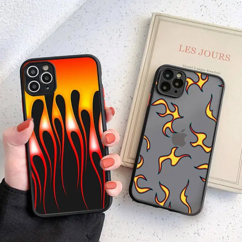 

Fashion Fire Art Flame Phone Case Black Transparent Matte For IPhone 7 8 11 12 S Mini Pro X XS XR MAX Plus Cover Shell