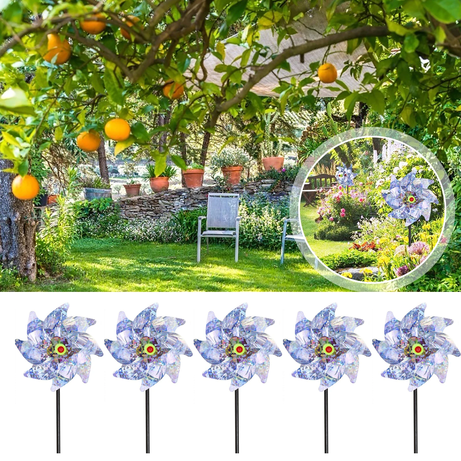 

5pcs Leaves Bird Repellent Laser windmill Bird Repellent Windmill Sparkly Silver Pinwheels Deterrant For Garden Party Lawn Decor