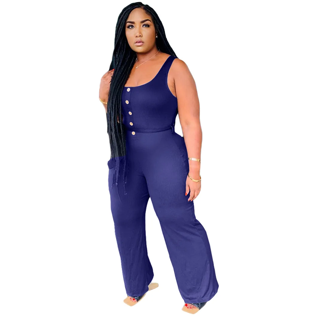 

2021 summer European and American new women's clothing stitching casual and comfortable sleeveless wide-leg jumpsuit