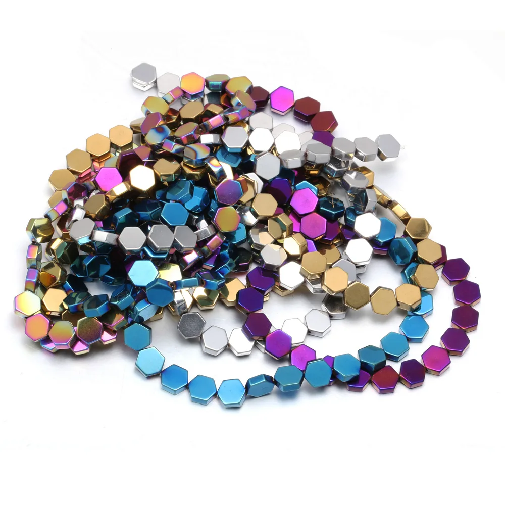 

2020 Hexagon Plating Obsidian Loose Beads Frosted rose red Bead Making for Jewelry DIY Necklace Bracelet Accessories Size 6x6mm