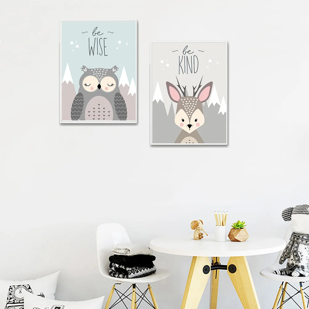 Детская настенная Картина на холсте мультфильм лиса Сова олень скандинавские