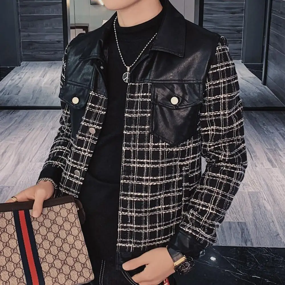 Новинка весна-осень 2021 кожаная куртка с соединением Мужская Корейская версия для