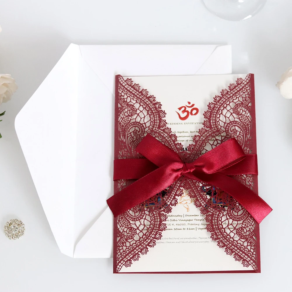 Перламутровая бумажная карточка лазерного процесса полые перламутровые красные