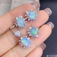 kjjeaxcmy fine jewelry 925 sterling silver natural opal women trendy elegant flower gem earrings ring pendant suit support detec
