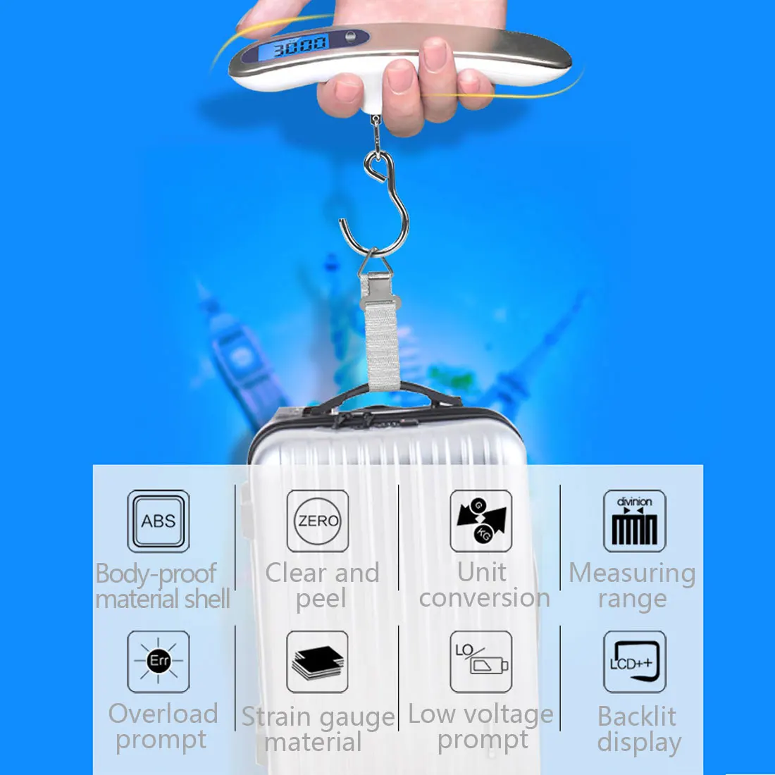 

50kg x 10g Digital Luggage Scale with Back Light Electronic Scale Weight Balance suitcase Travel Hanging Steelyard Hook scale