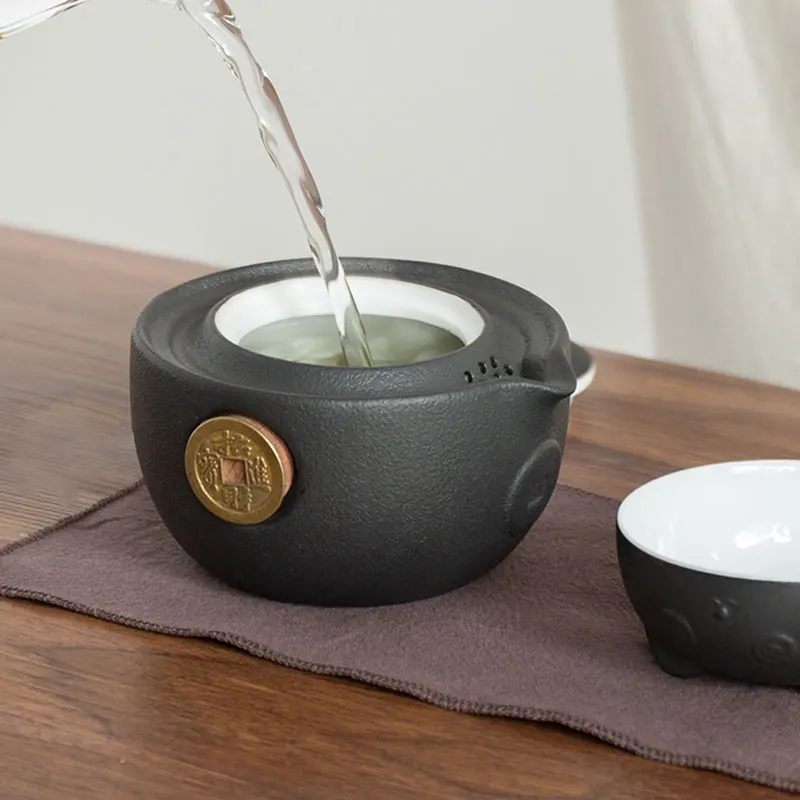 

Cat Series Travel Portable Ceramic Tea Set with Tea Pot Tea Cups Travel Bag for Office Home Travel HANW88