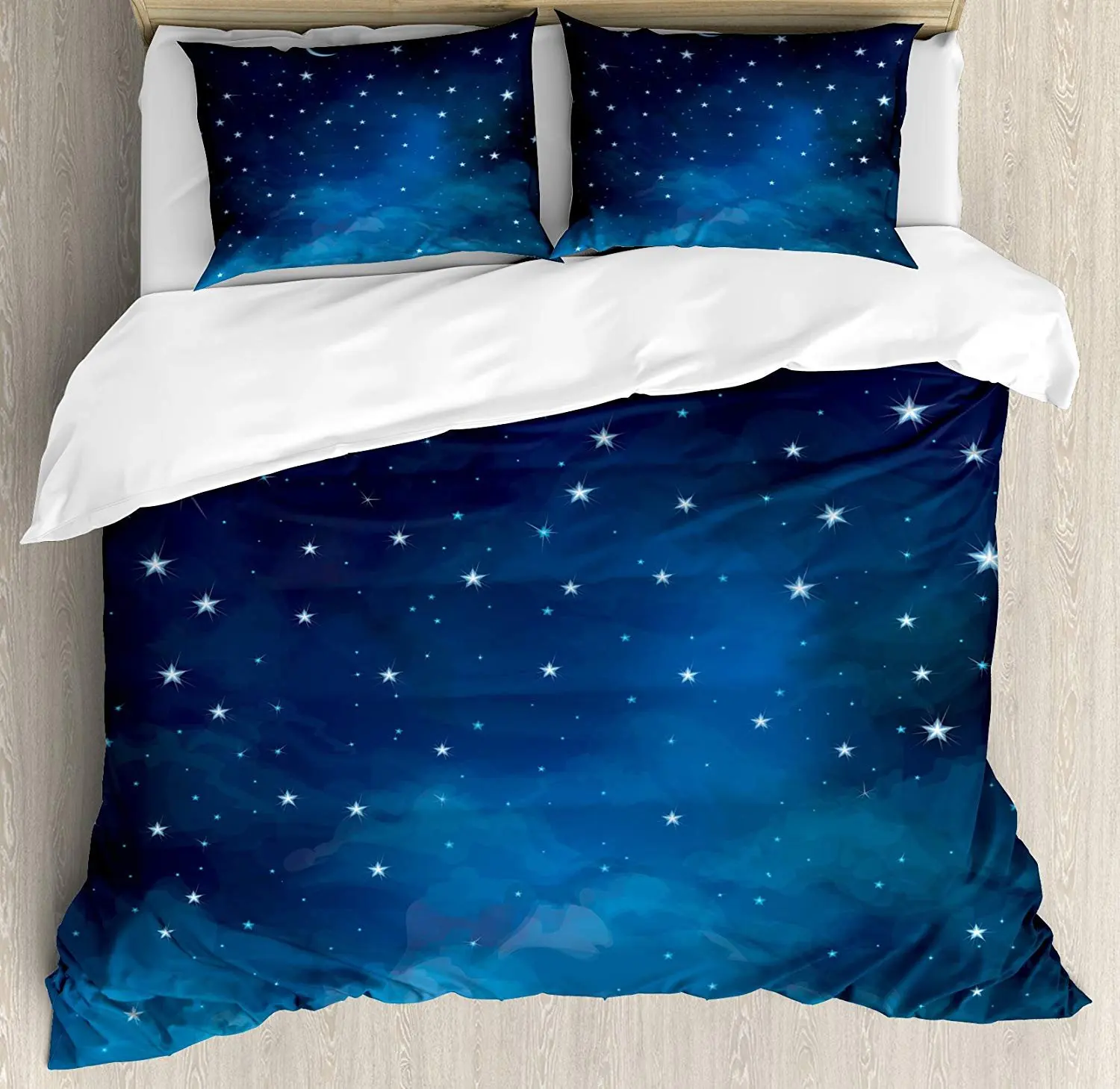 

Sky Bedding Set Abstract Night Time Illustration Stars and Crescent Moon Constellation Astrology Duvet Cover Pillowcase for Home