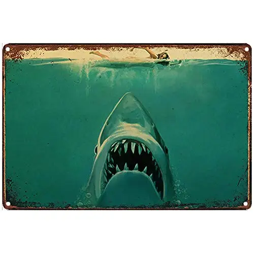 

Original Retro Design Horror Great White Shark Tin Metal Signs Wall Art Thick Tinplate Print Poster Wall Decoration for Man Cave