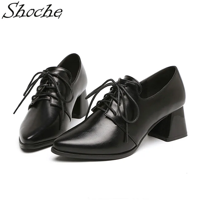Shoche/Женская обувь из искусственной кожи на блочном каблуке элегантные туфли